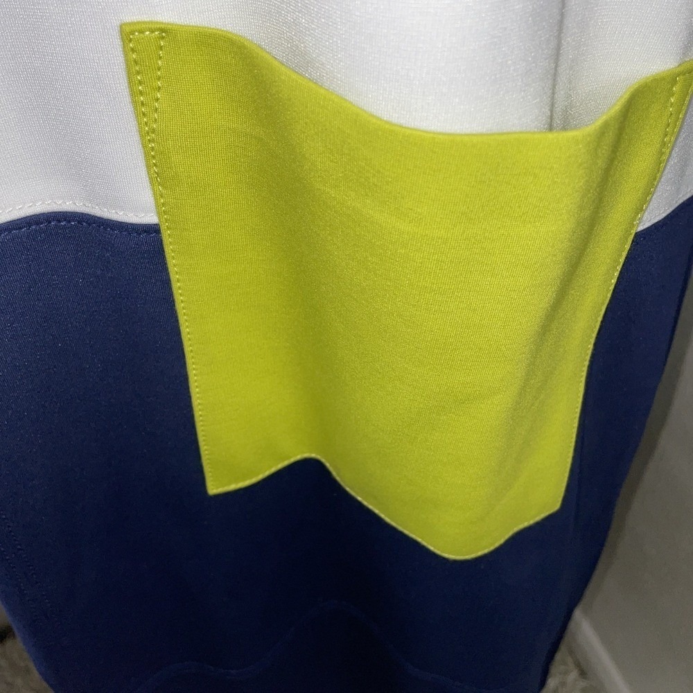 Joan Vass Colorblock Knit Shift Dress Navy White Lime Pocket NWT L - Picture 6 of 9